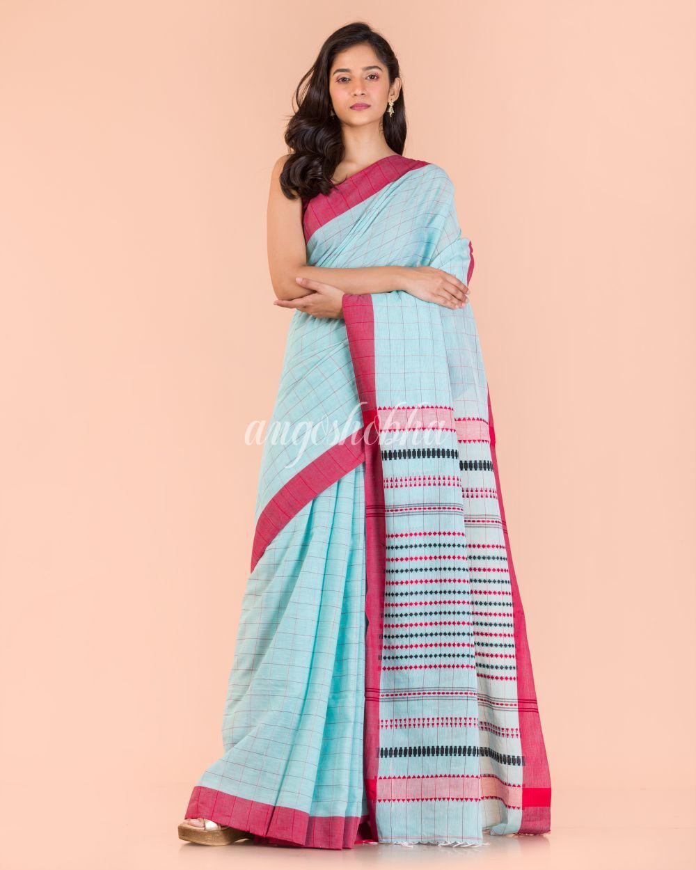 Women's Sky Blue Handwoven Cotton Saree