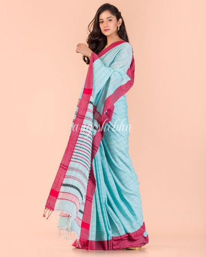 Women's Sky Blue Handwoven Cotton Saree