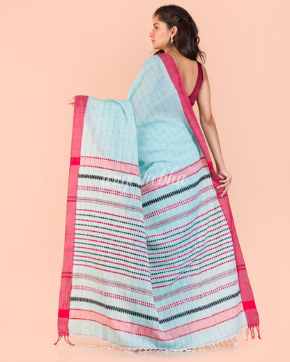 Women's Sky Blue Handwoven Cotton Saree