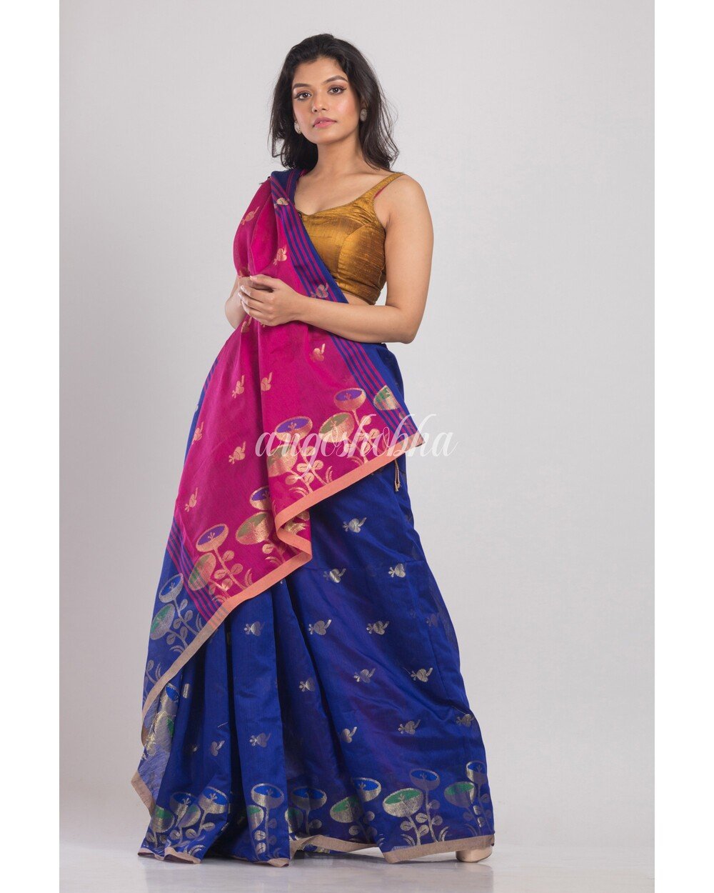 Women's Blue Handwoven Cotton Silk Saree