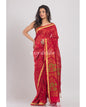 Women's Red Handwoven Linen Saree