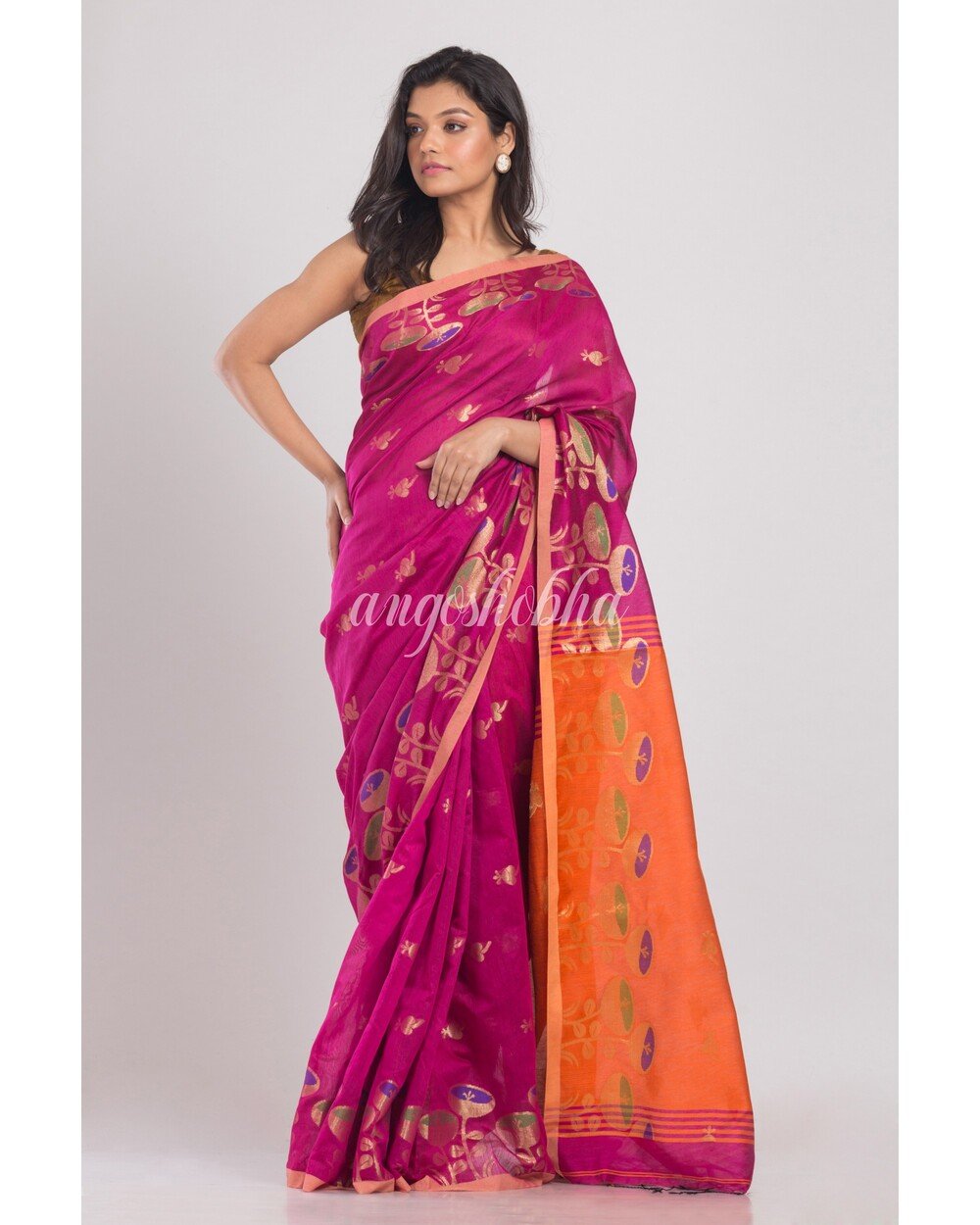 Women's Pink Handwoven Cotton Silk Saree