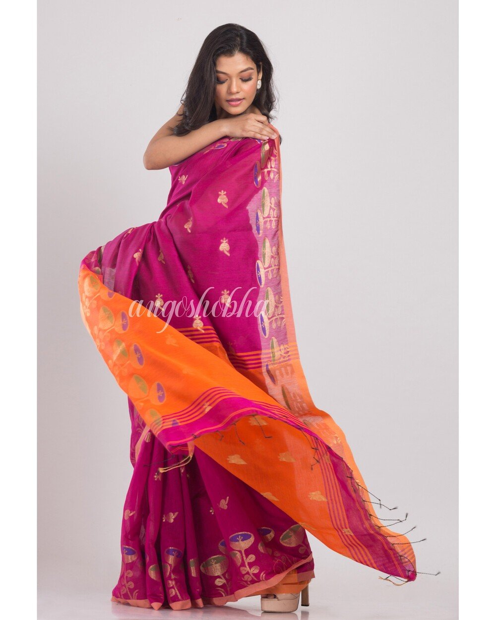 Women's Pink Handwoven Cotton Silk Saree