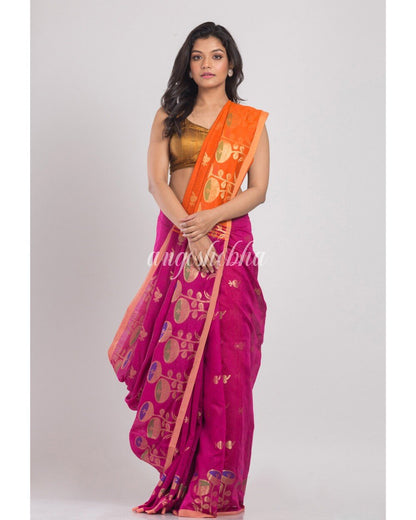 Women's Pink Handwoven Cotton Silk Saree
