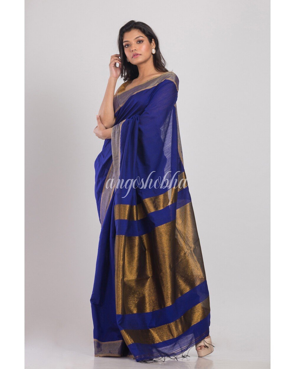 Women's Blue Handwoven Cotton Silk Saree