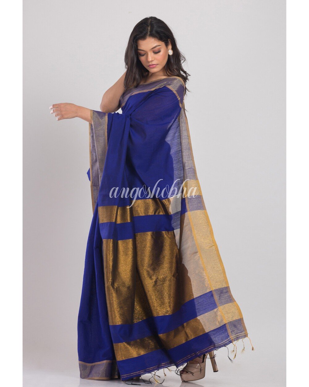 Women's Blue Handwoven Cotton Silk Saree