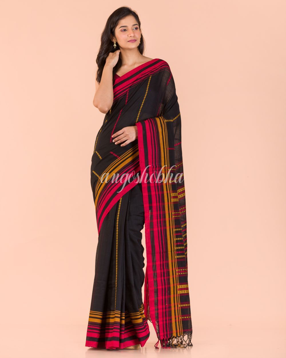 Women's Black Handwoven Cotton Saree