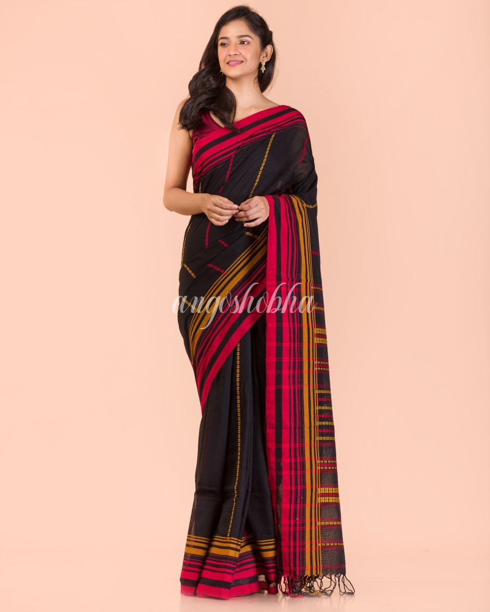 Women's Black Handwoven Cotton Saree