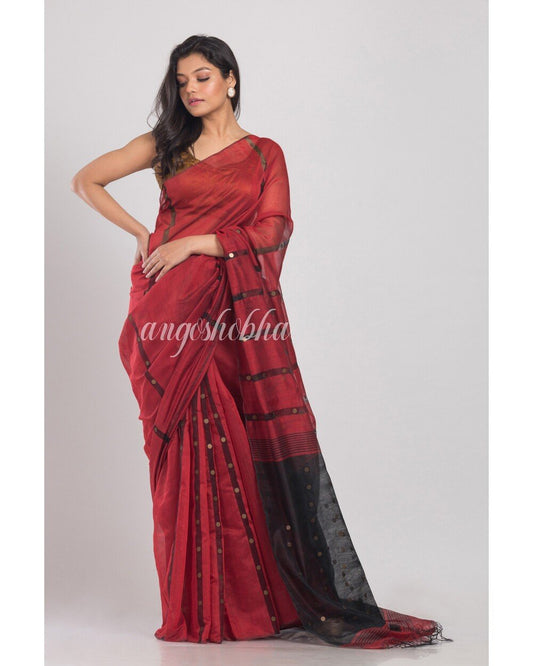 Women's Maroon Handwoven Cotton Silk Saree