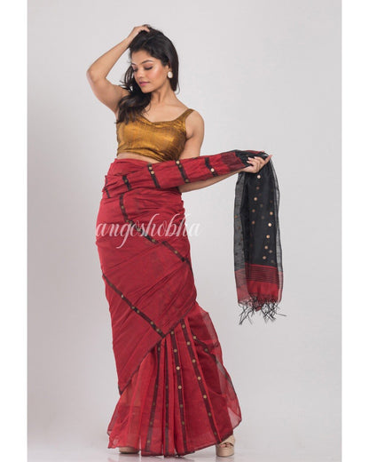 Women's Maroon Handwoven Cotton Silk Saree