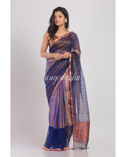Women's Blue Sequins Handwoven Silk Saree