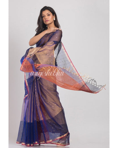 Women's Blue Sequins Handwoven Silk Saree