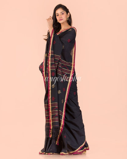 Women's Black Cotton Jamdani Saree
