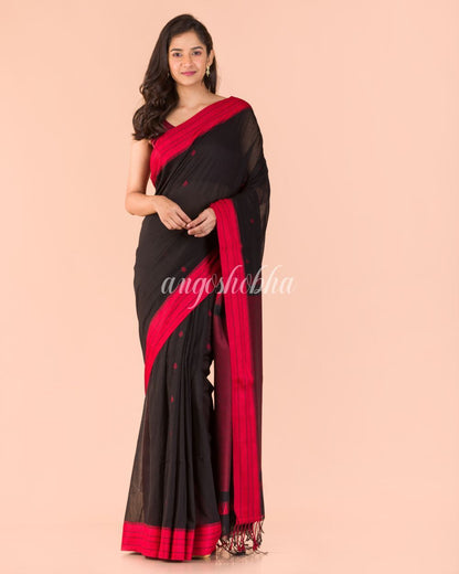 Women's Black Handwoven Cotton Tangail Saree