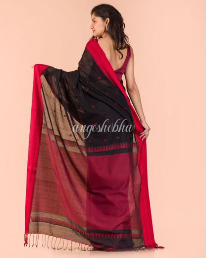 Women's Black Handwoven Cotton Tangail Saree