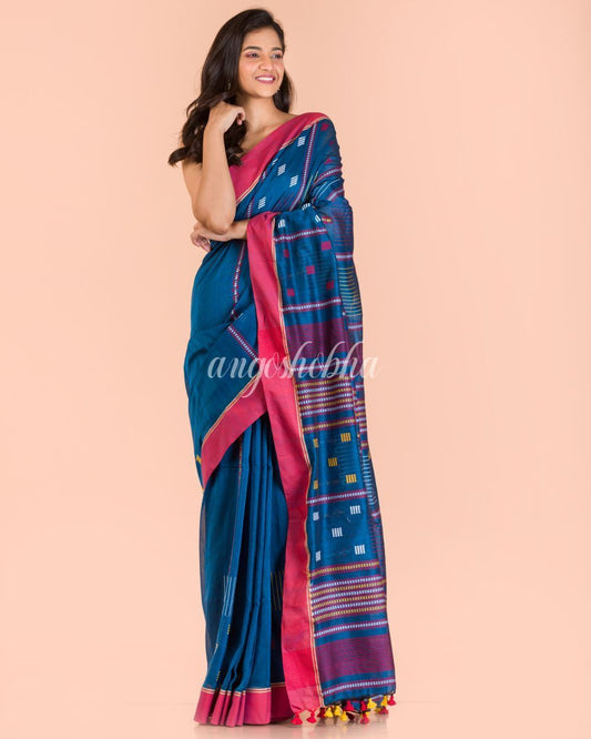 Women's Blue Cotton Jamdani Saree