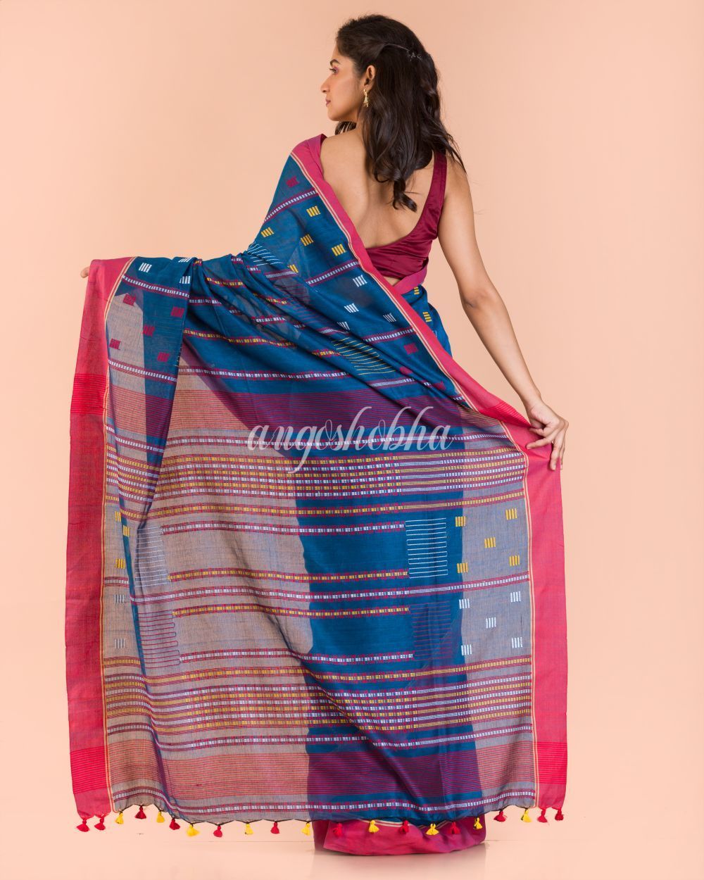 Women's Blue Cotton Jamdani Saree