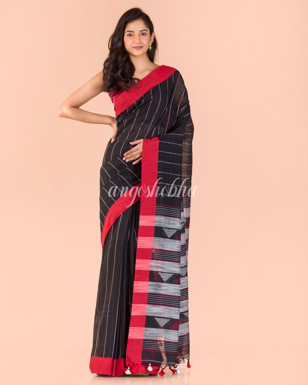 Women's Black Handloom Cotton Saree