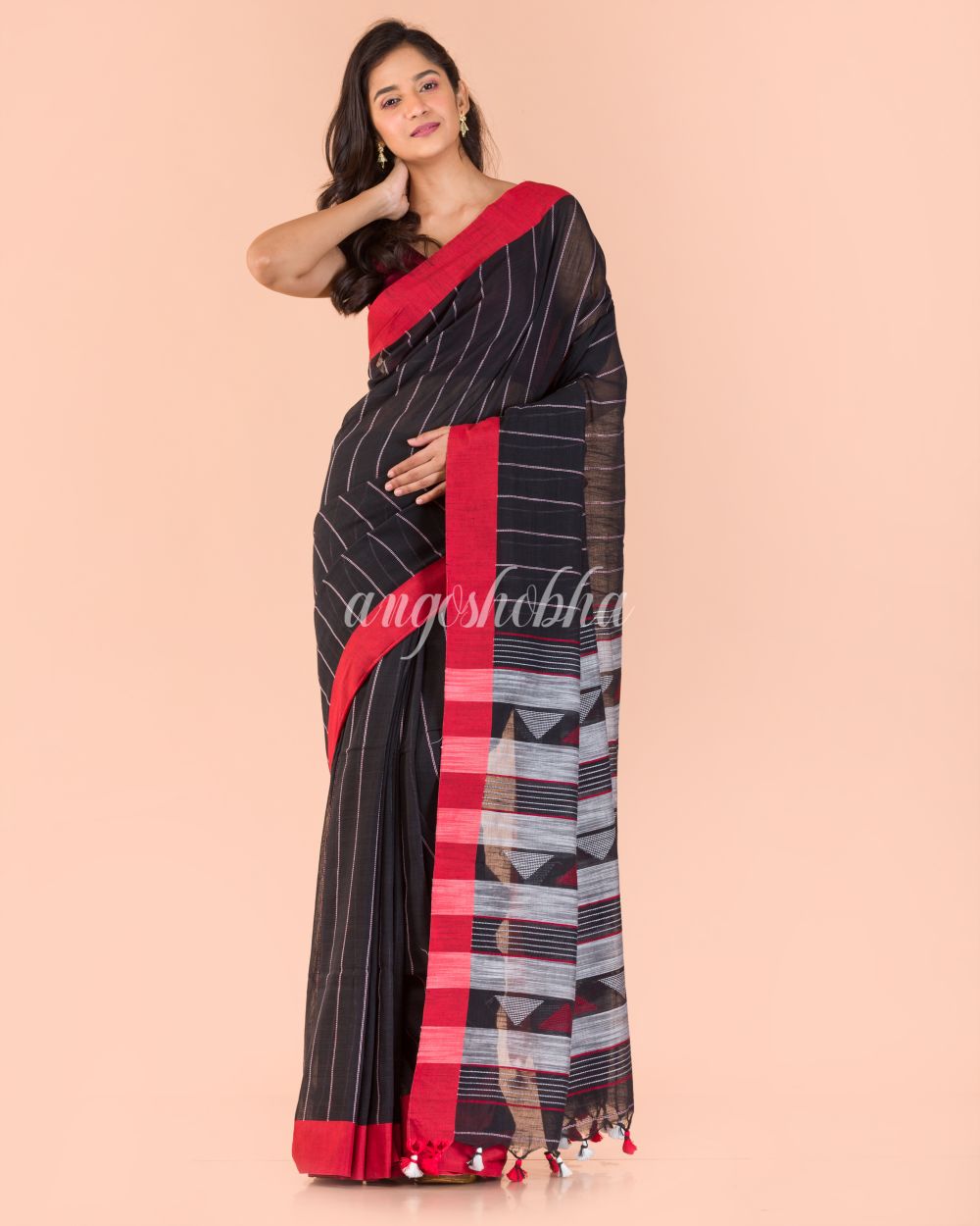 Women's Black Handloom Cotton Saree
