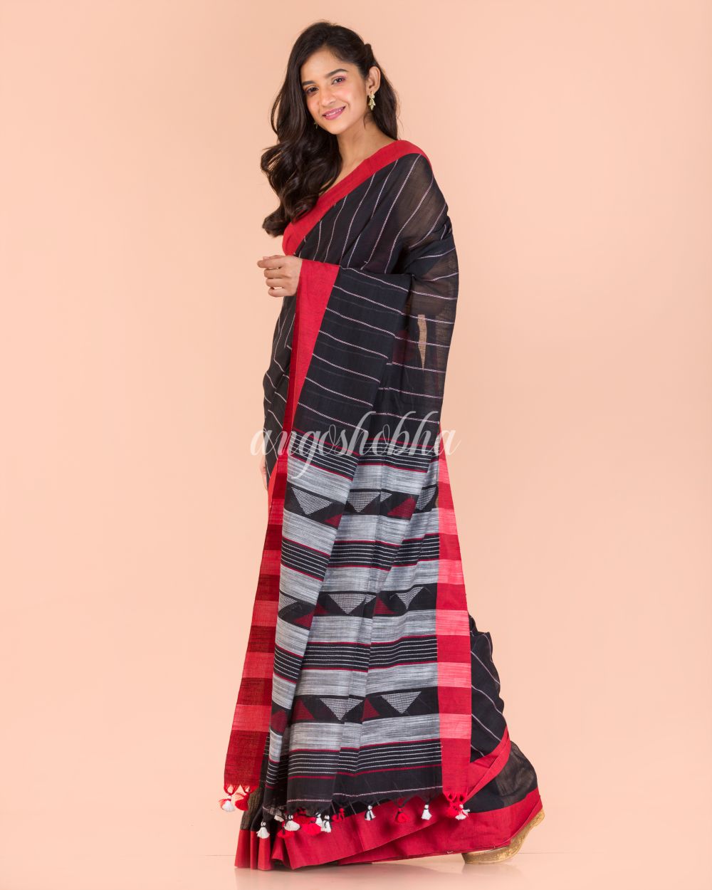 Women's Black Handloom Cotton Saree