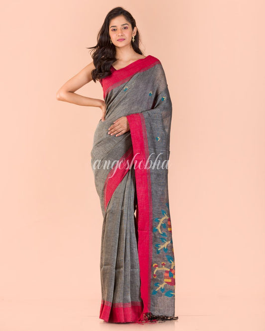 Women's Grey Linen Jamdani Saree