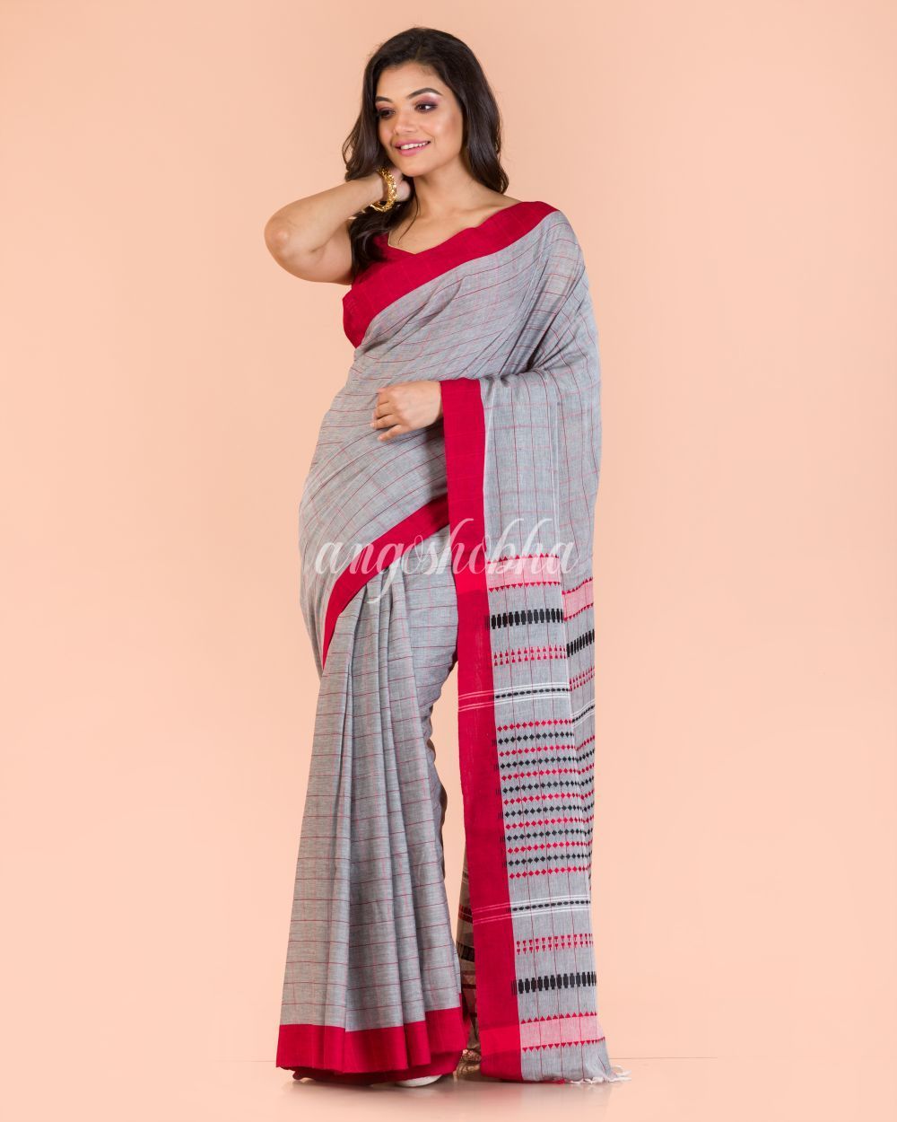 Women's Blue Grey Handwoven Cotton Saree
