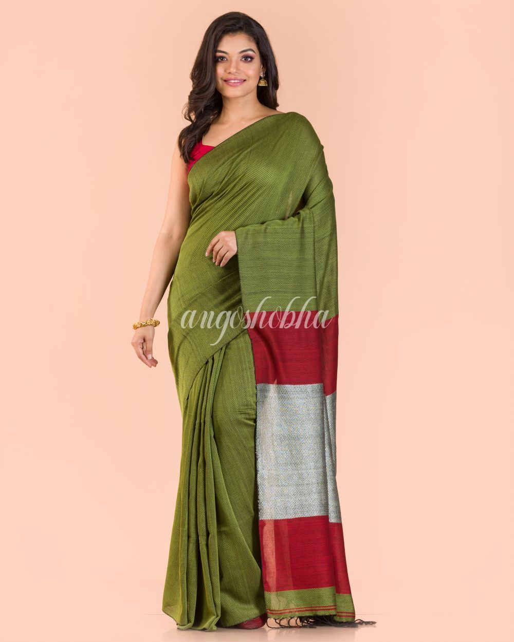 Women's Pea Green Handwoven Cotton Saree