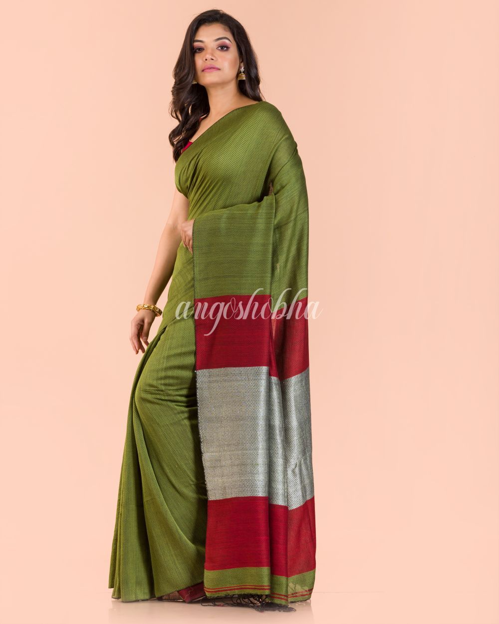 Women's Pea Green Handwoven Cotton Saree