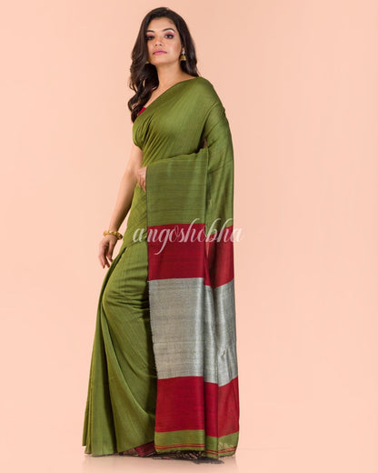Women's Pea Green Handwoven Cotton Saree