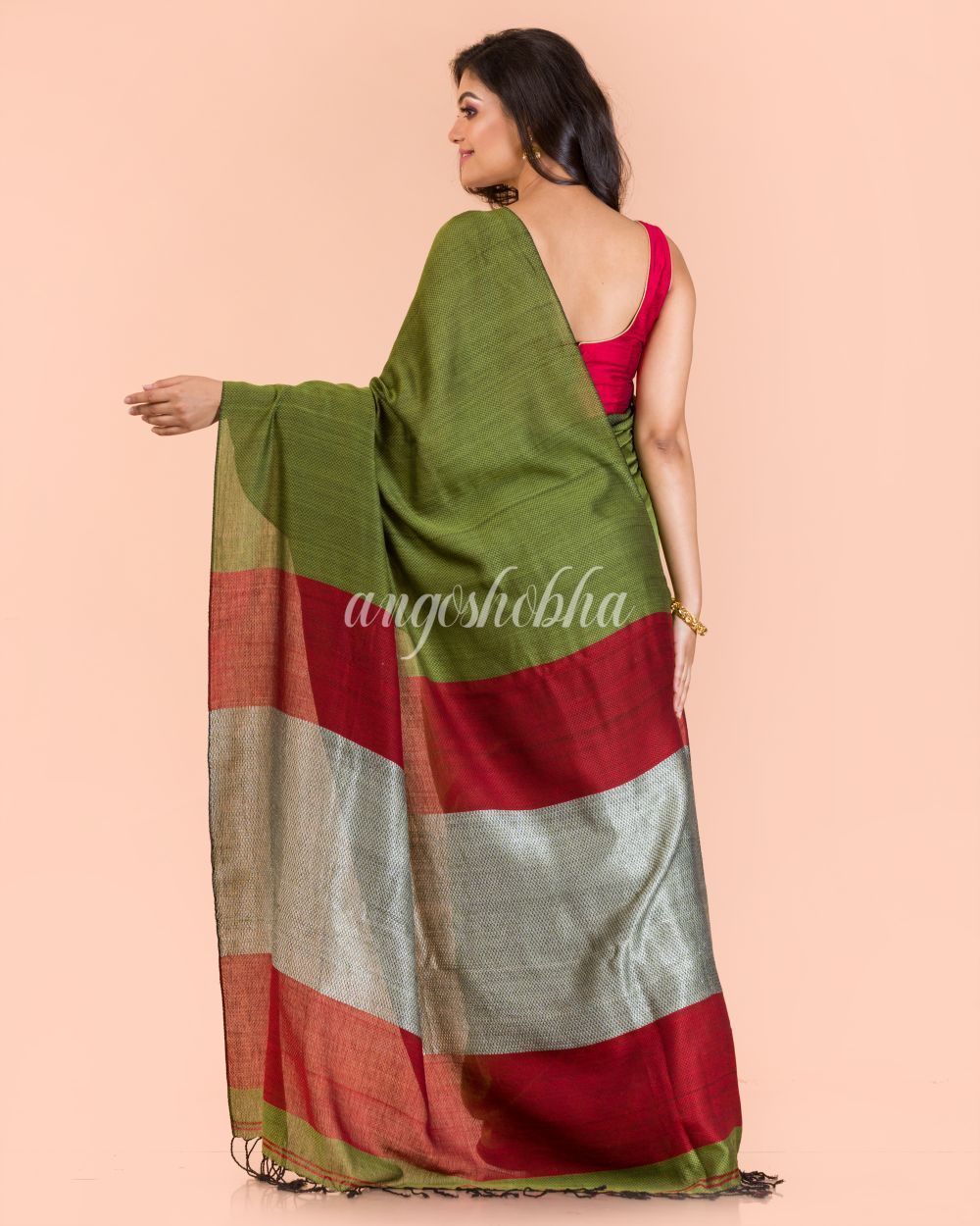 Women's Pea Green Handwoven Cotton Saree