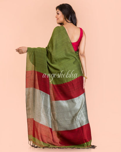 Women's Pea Green Handwoven Cotton Saree