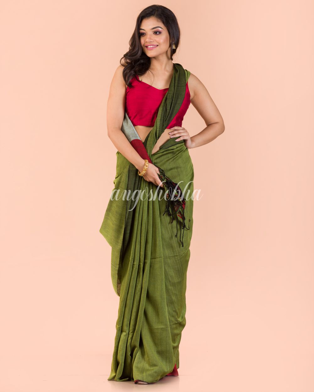 Women's Pea Green Handwoven Cotton Saree