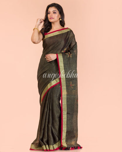 Women's Grey Linen Jamdani Saree