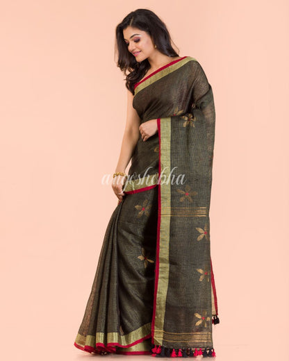 Women's Grey Linen Jamdani Saree