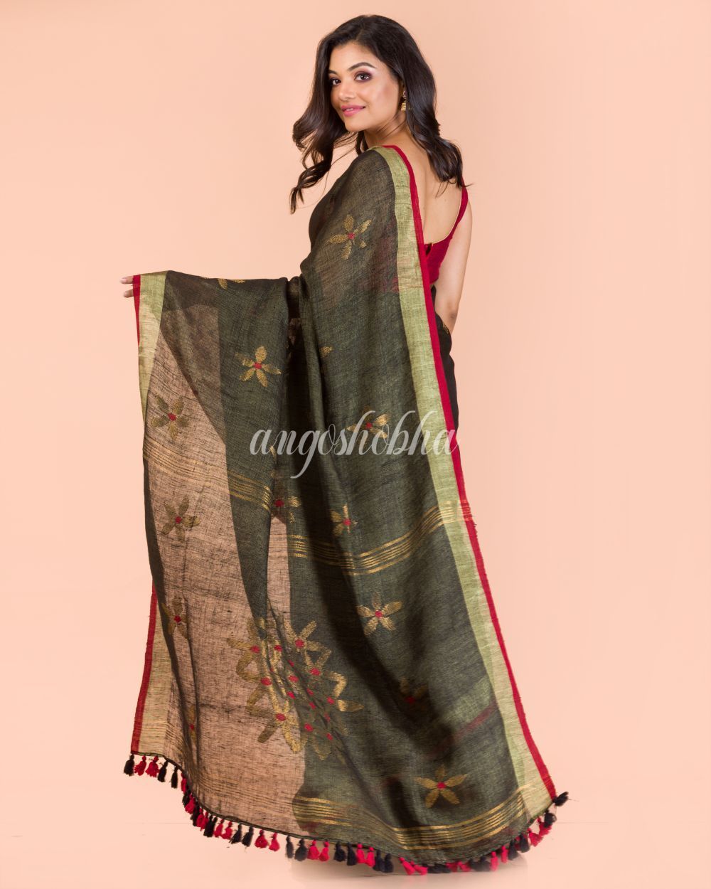 Women's Grey Linen Jamdani Saree