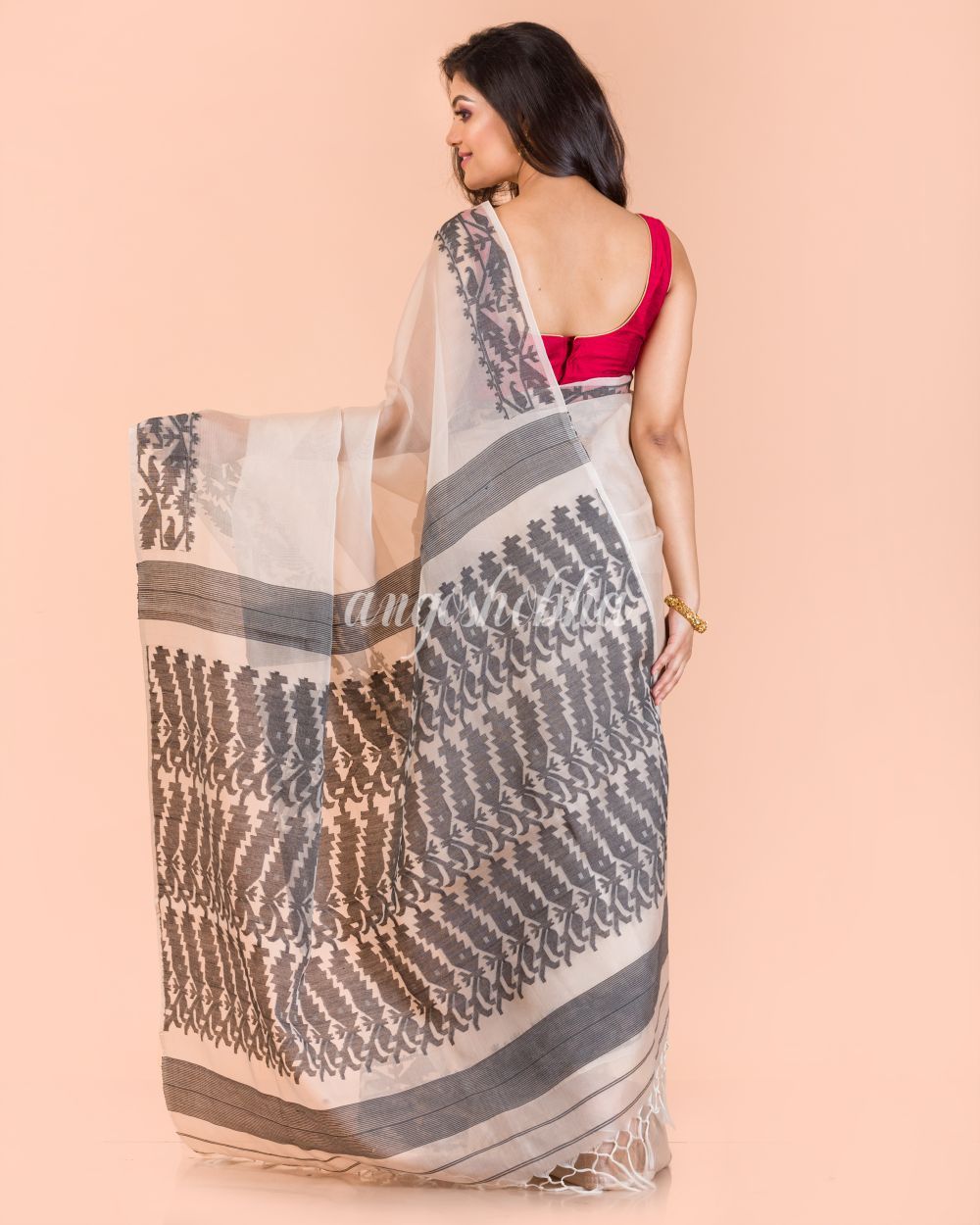 Women's Peach Handwoven Silk Saree