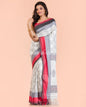 Women's White Handwoven Kantha Stitch Saree