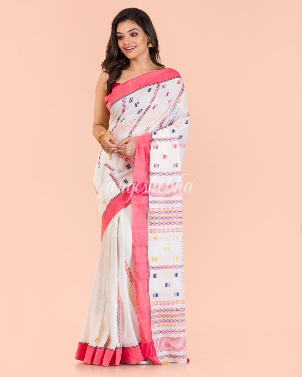 Women's White Cotton Jamdani Saree