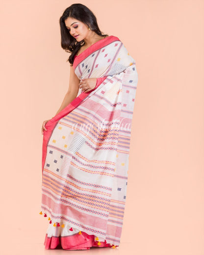 Women's White Cotton Jamdani Saree