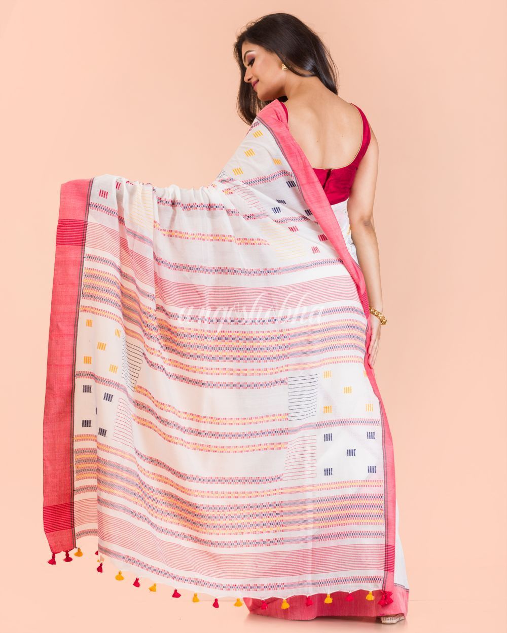 Women's White Cotton Jamdani Saree
