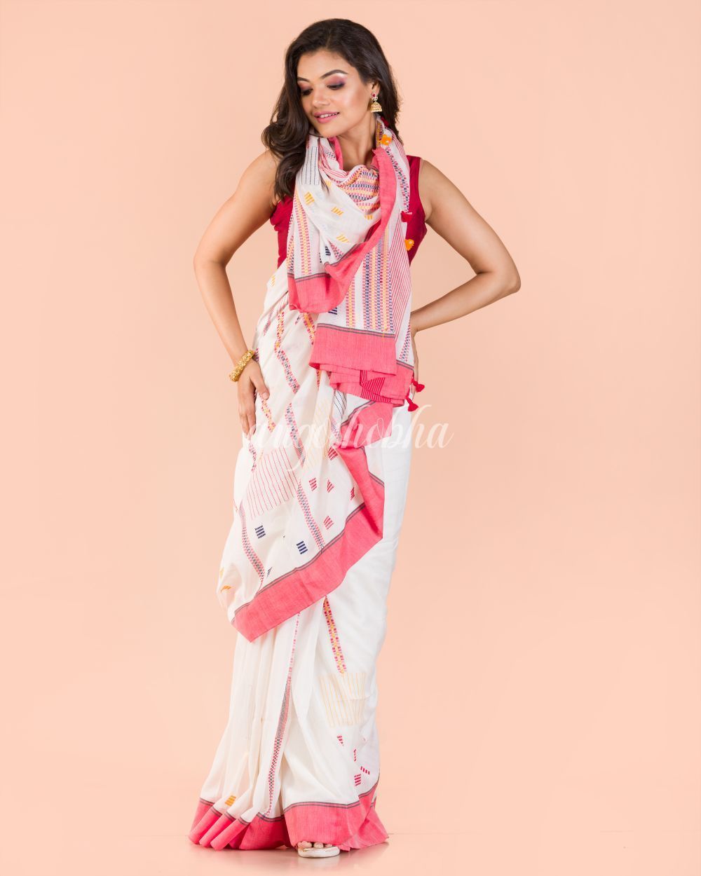 Women's White Cotton Jamdani Saree