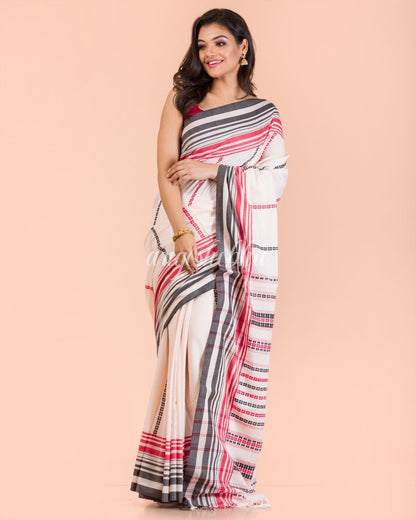 Women's Light Peach Cotton Madhyamoni Saree