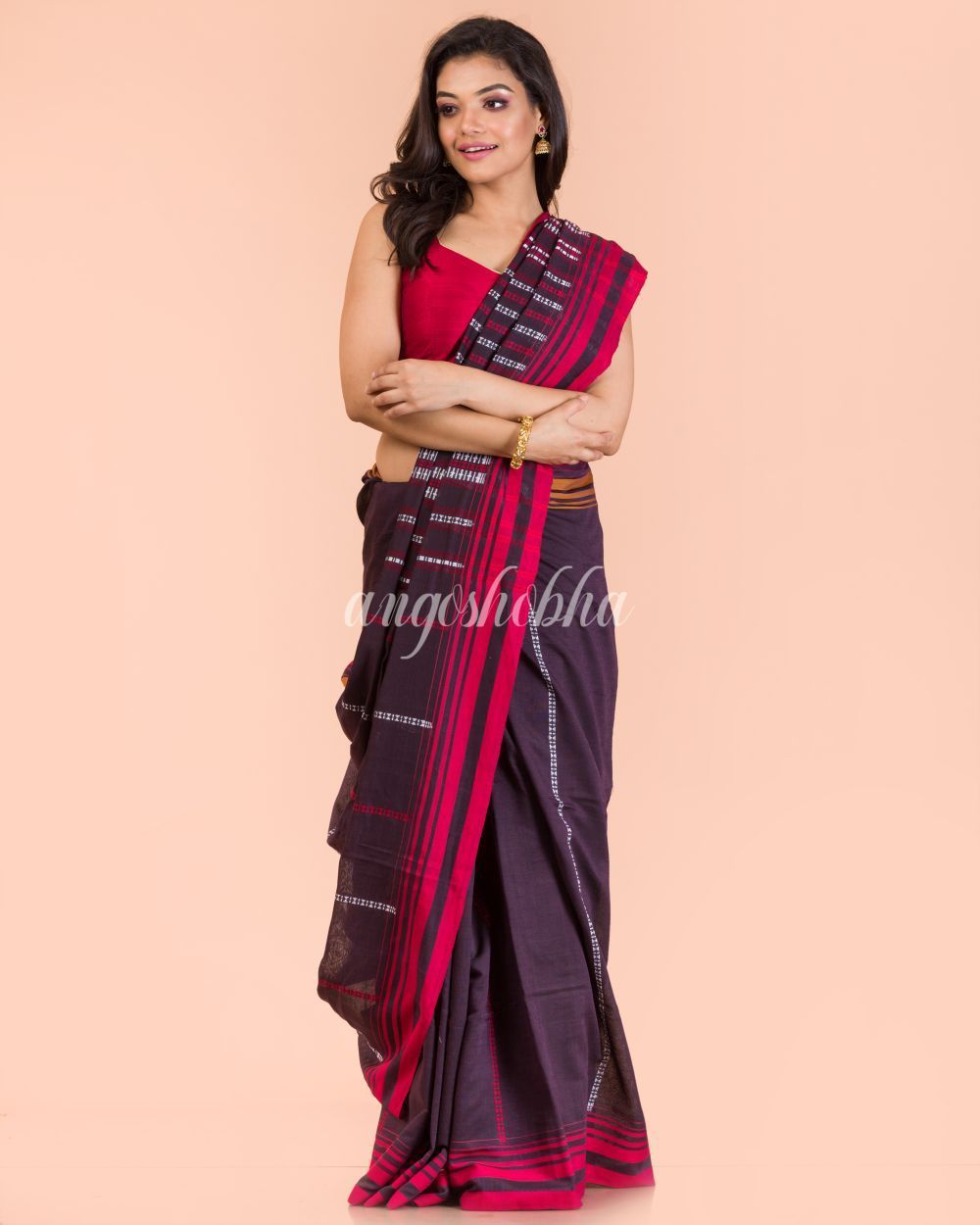 Women's Dark Brown Handwoven Cotton Saree