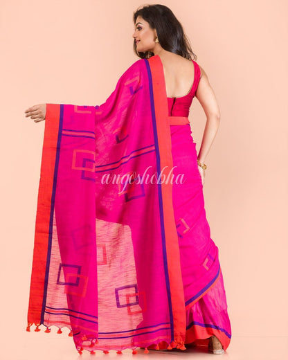 Women's Rani Cotton Jamdani Saree