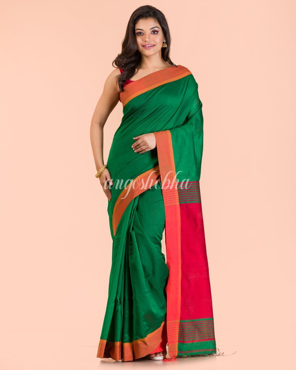 Women's Green Handwoven Blended Cotton Saree