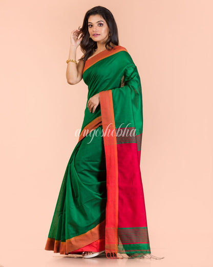 Women's Green Handwoven Blended Cotton Saree