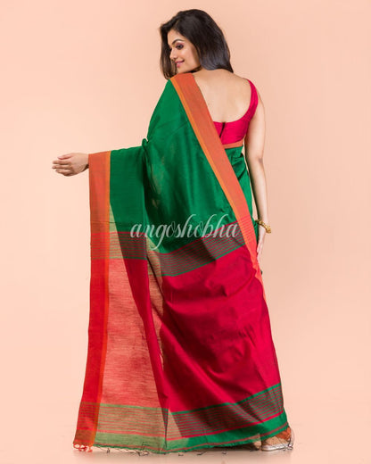 Women's Green Handwoven Blended Cotton Saree