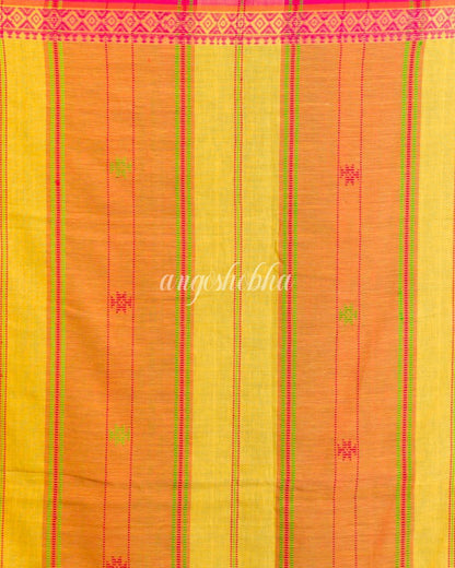 Women's Orange Yellow Cotton Tangail Saree