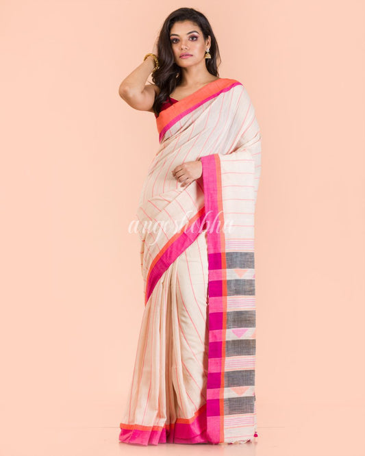 Women's Chiku Cotton Tangail Saree