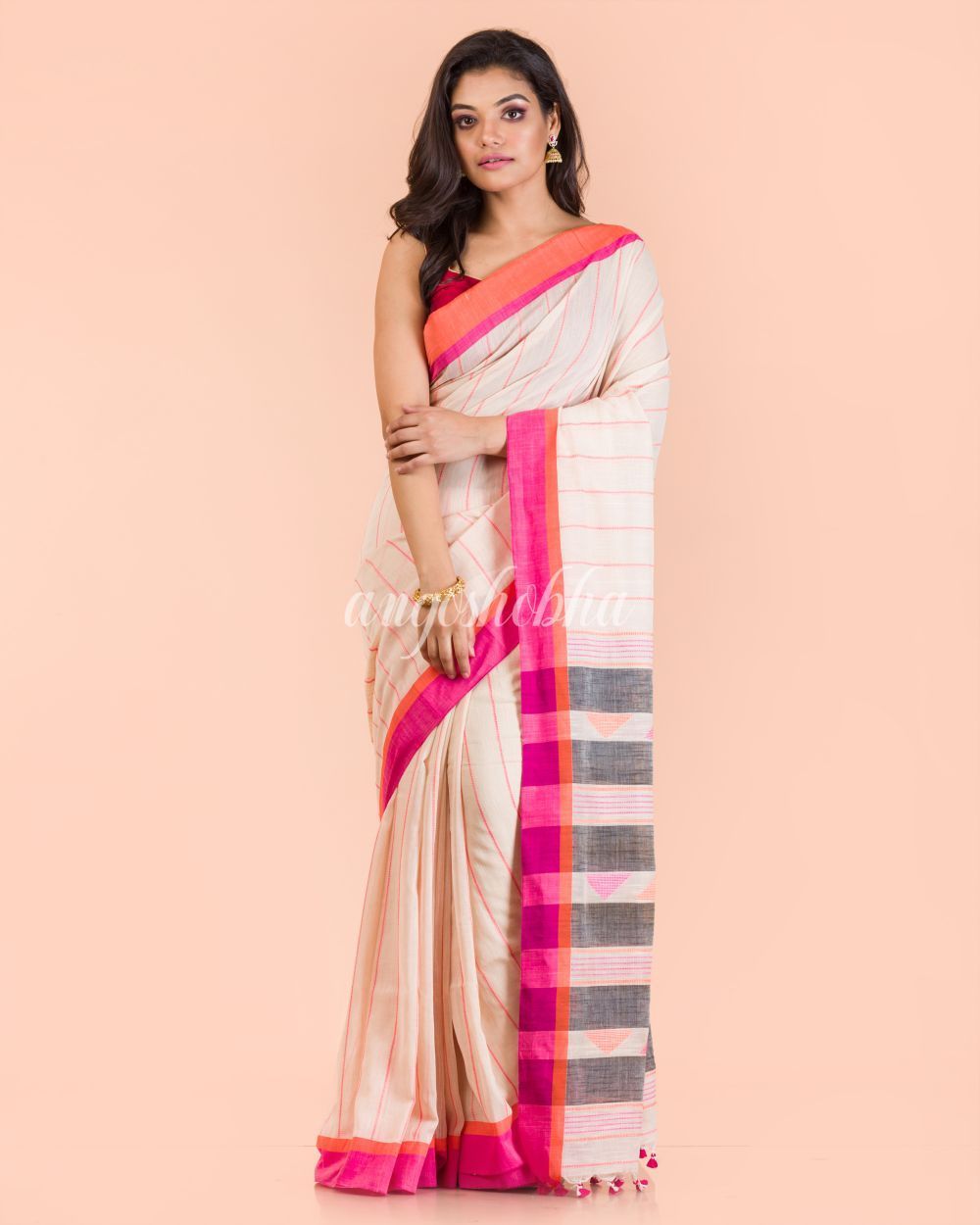 Women's Chiku Cotton Tangail Saree